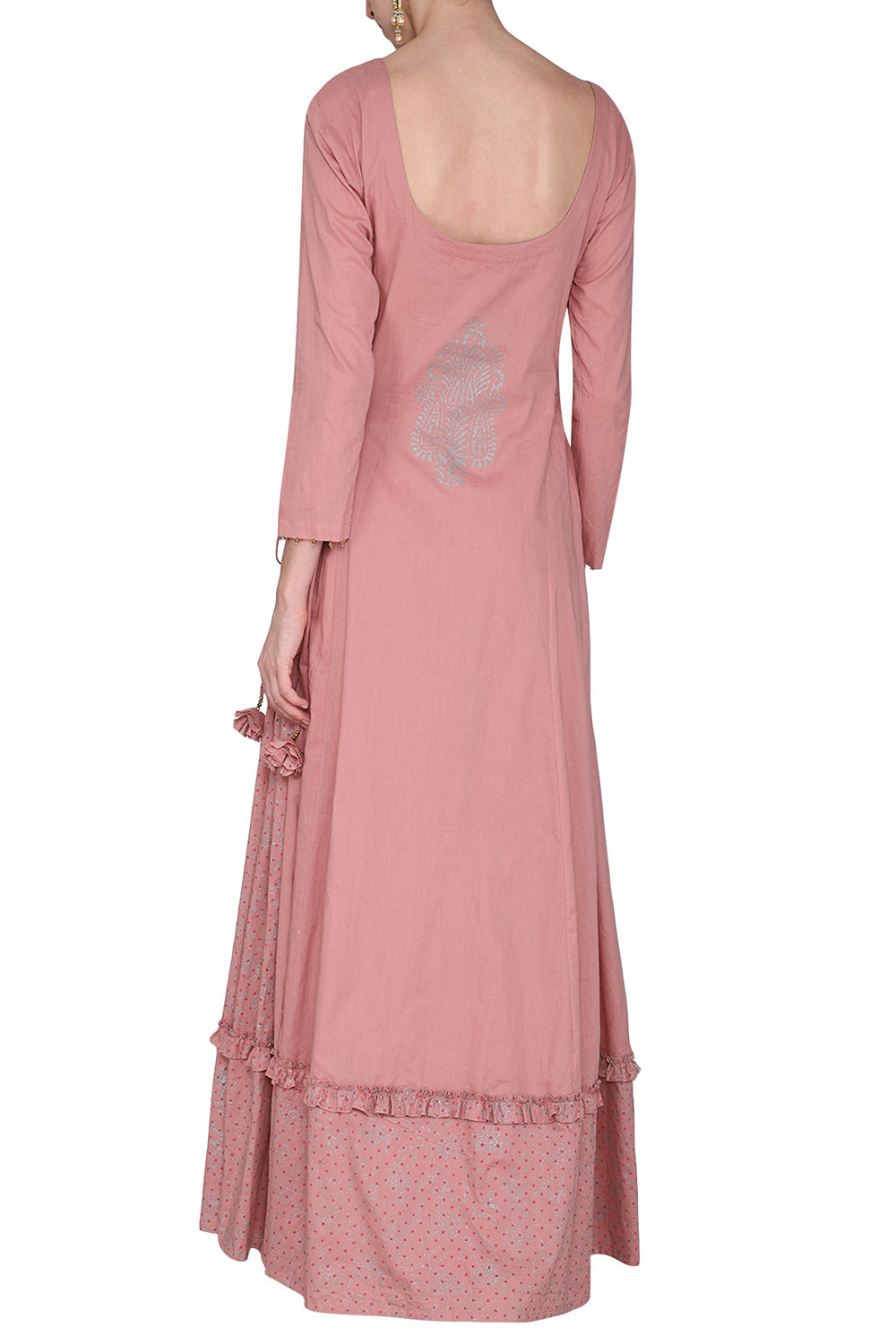 Maxi Dress Dusky Pink With Embroidered Dupatta - Auraya Fashion 