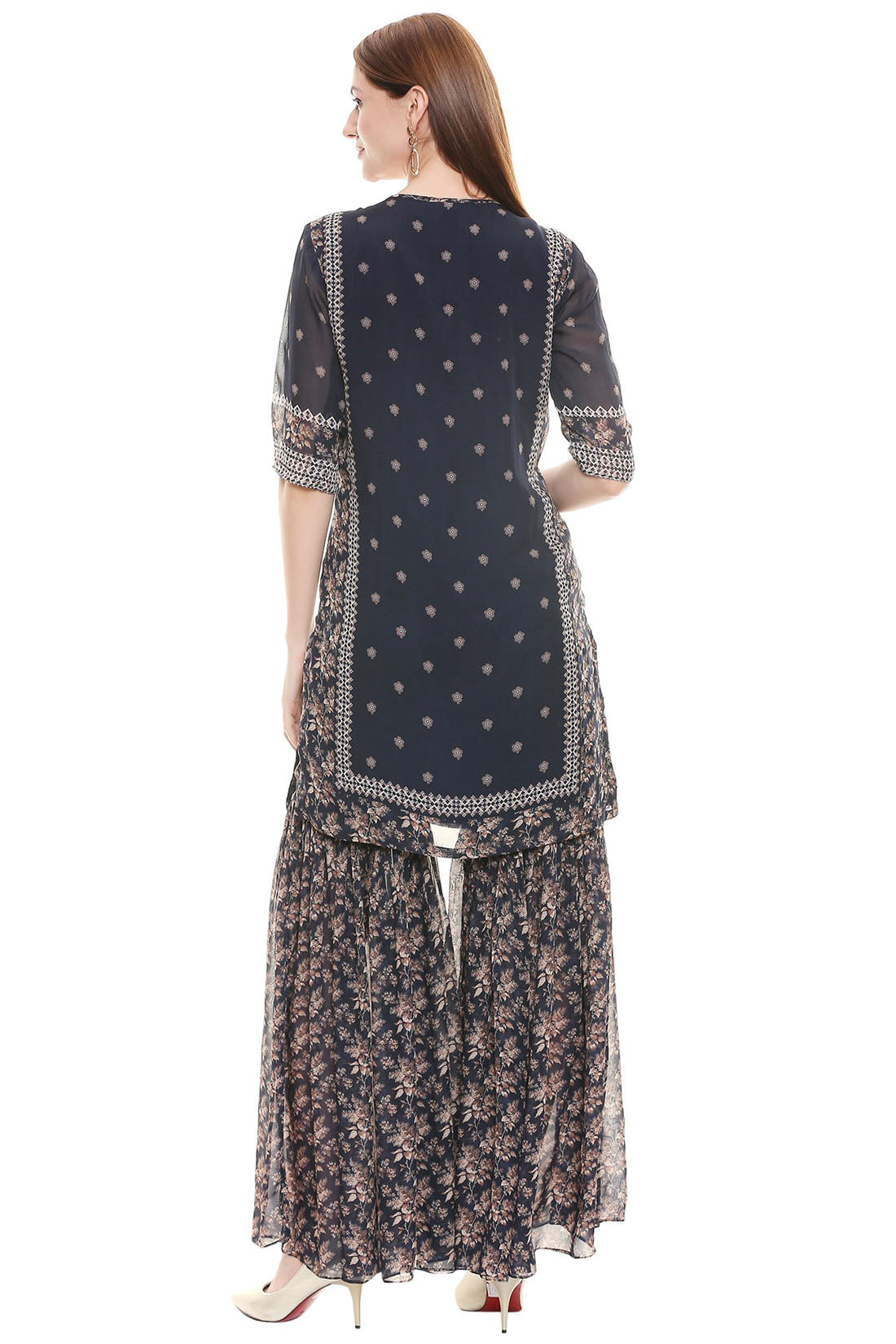 Image of Applique Printed Kurta With Sharara Pant