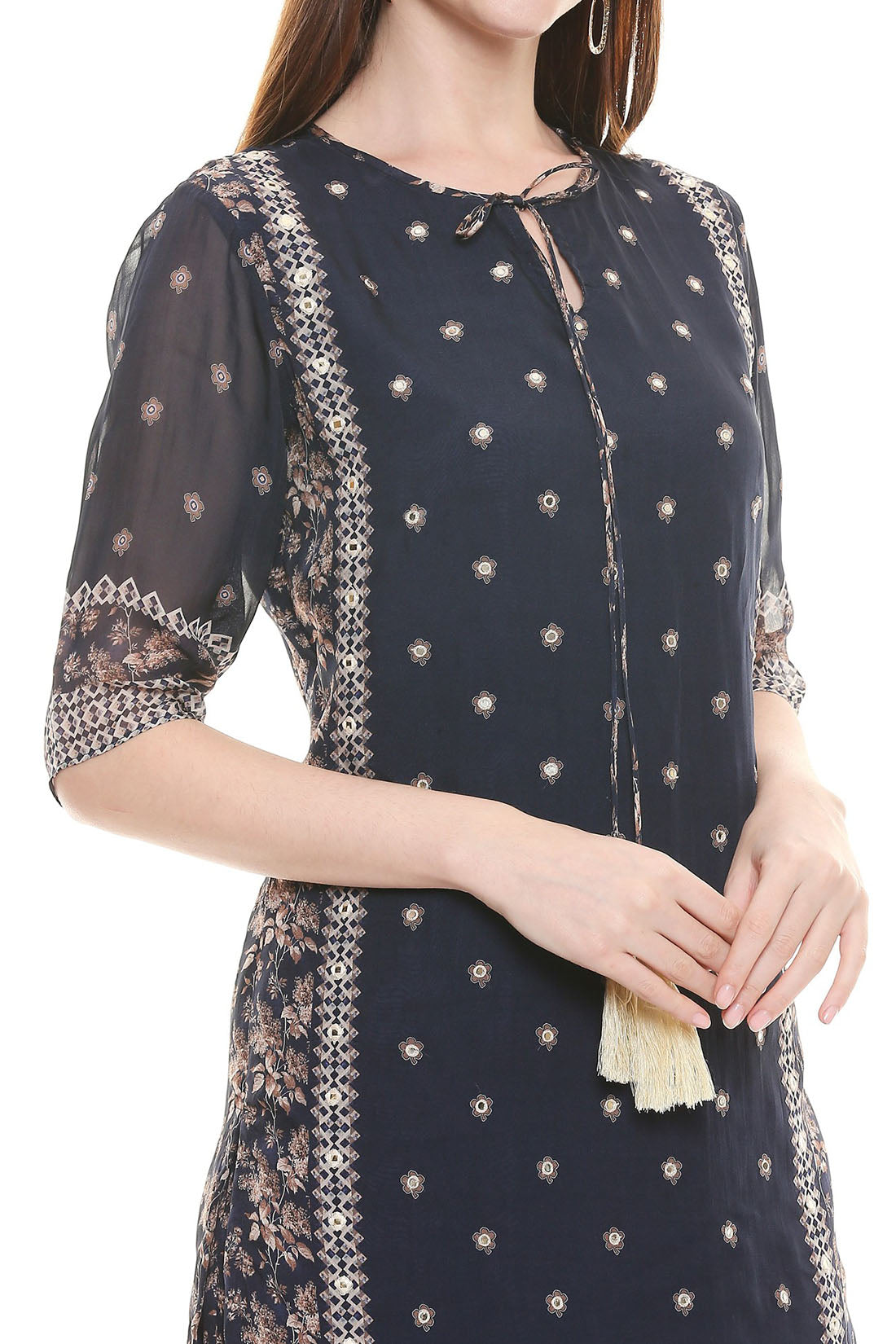 Image of Applique Printed Kurta With Sharara Pant