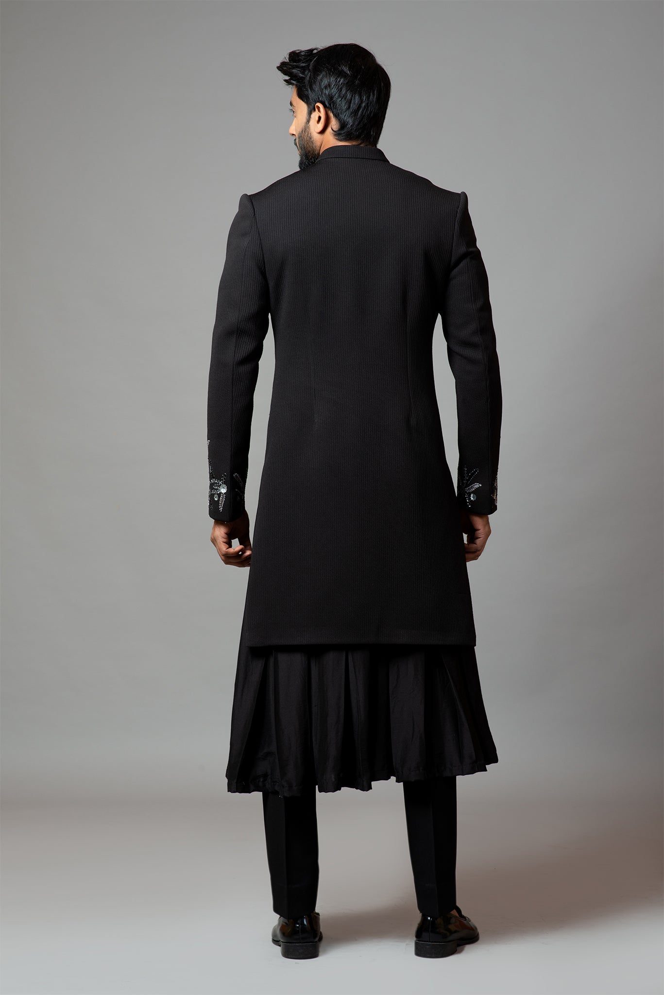 Achkan With Slight Embroidery on Sleeves Comes With Anarkali Kurta Set