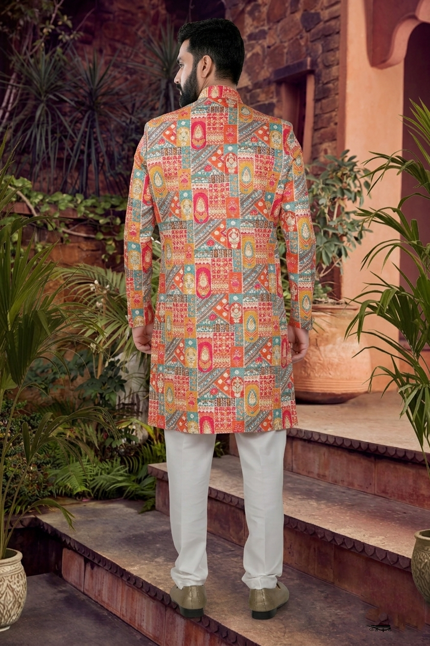 Men's SILK ORANGE(MULTI COLOURS)  SEMI-INDO-WESTERN