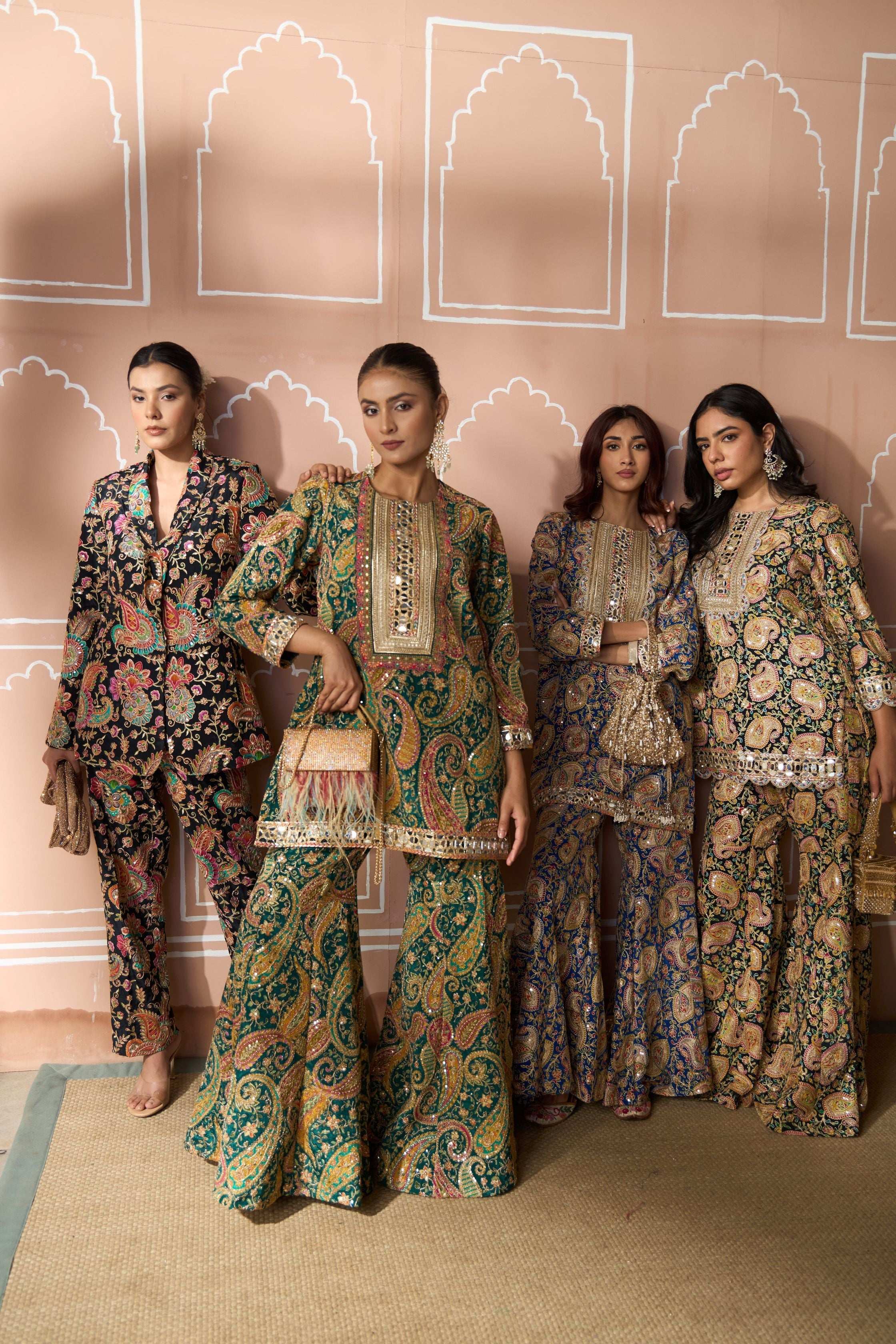 Tasuvure Elizey Paisley Embroidered Sharara Set - Emerald Green