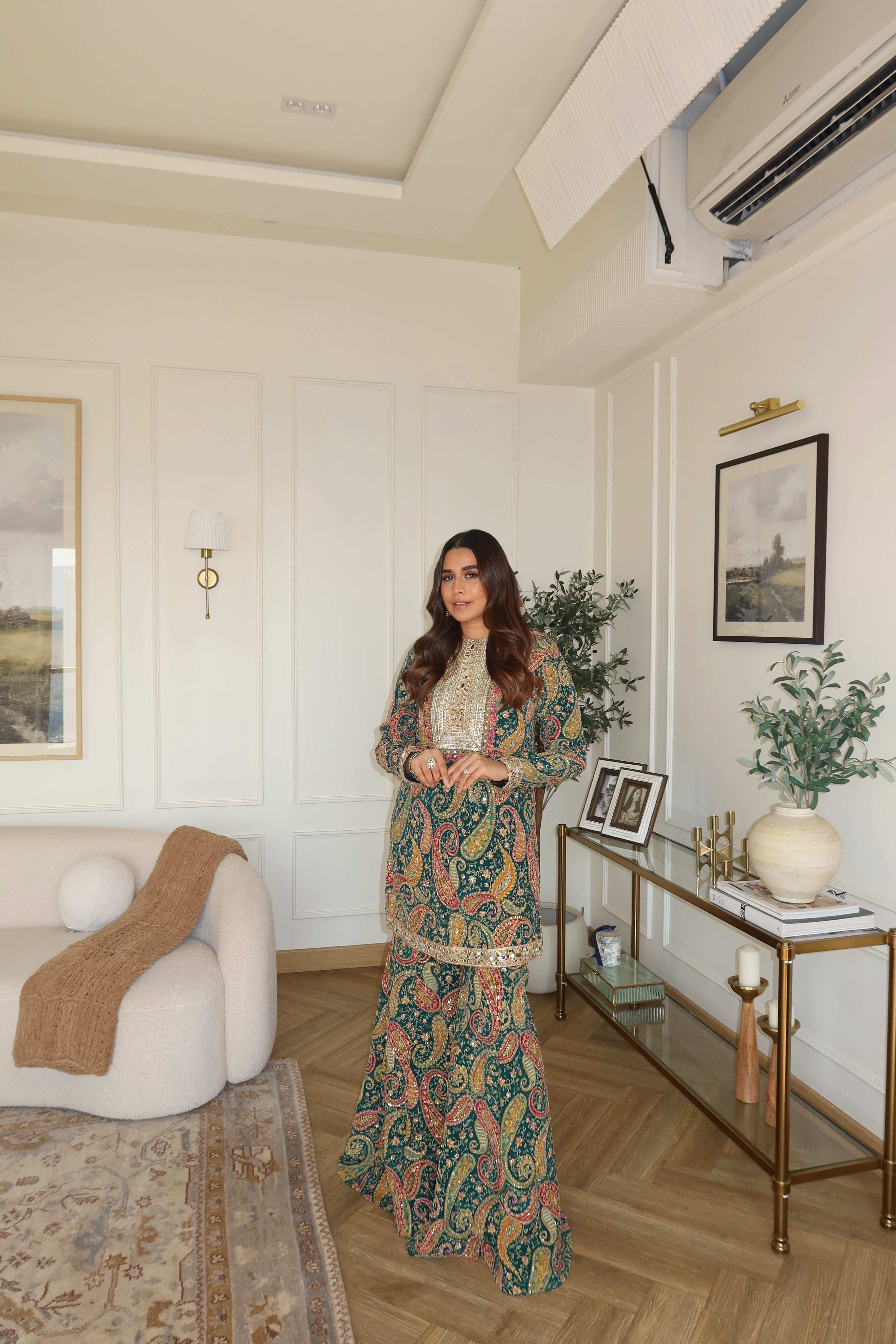Tasuvure Elizey Paisley Embroidered Sharara Set - Green
