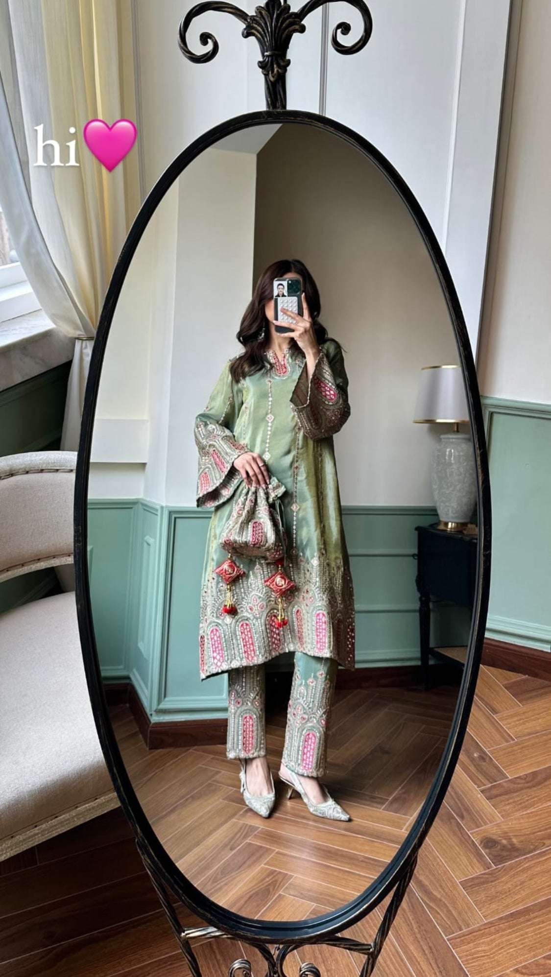 Tasuvure Tissue 3 Piece Kurta Set - Green