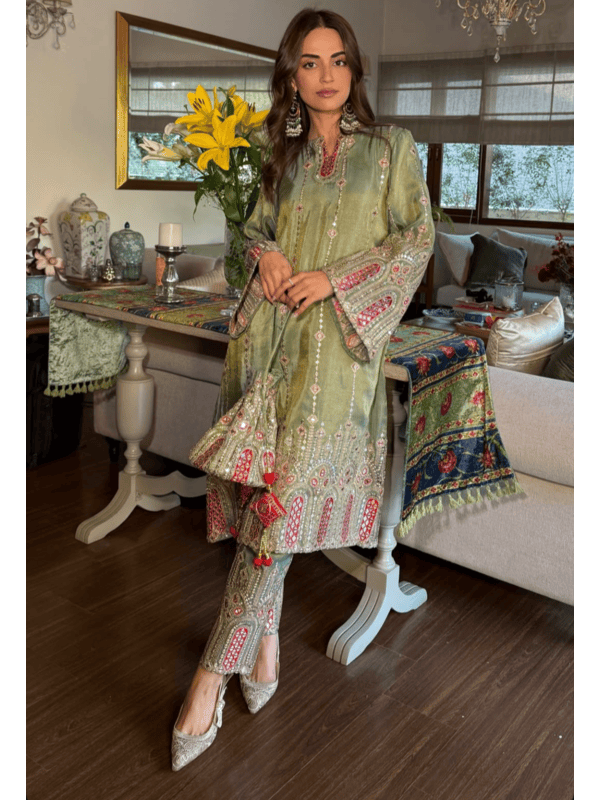 Tasuvure Tissue 3 Piece Kurta Set - Green