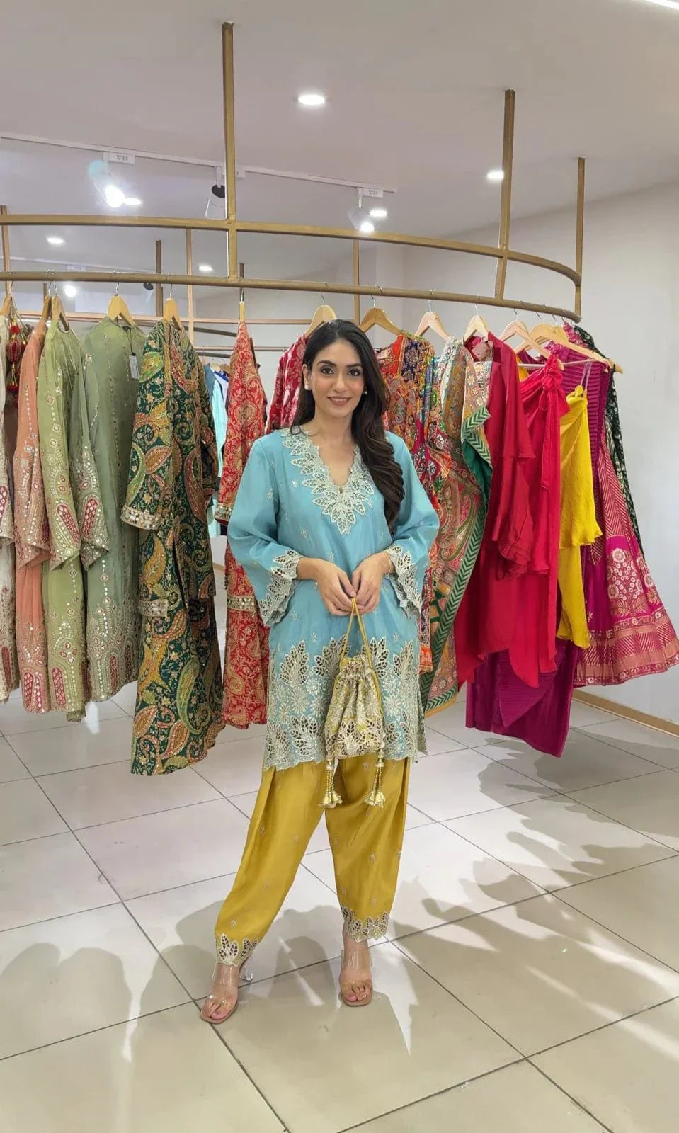 Tasuvure X MW Aaina Ada Farshi Set - Neelam Pati Colourblock