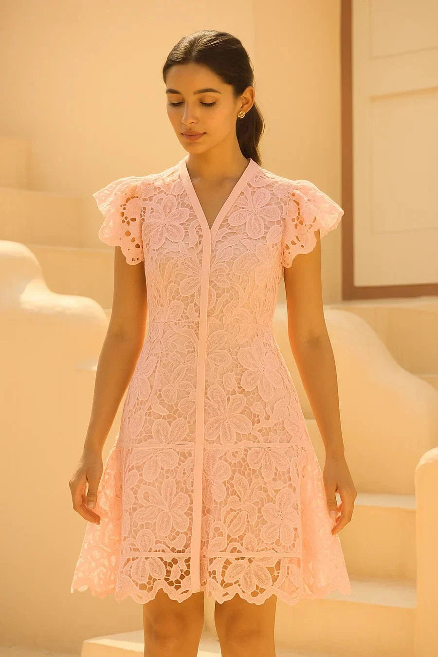 Tasuvure X MW  Pink daylily skater dress
