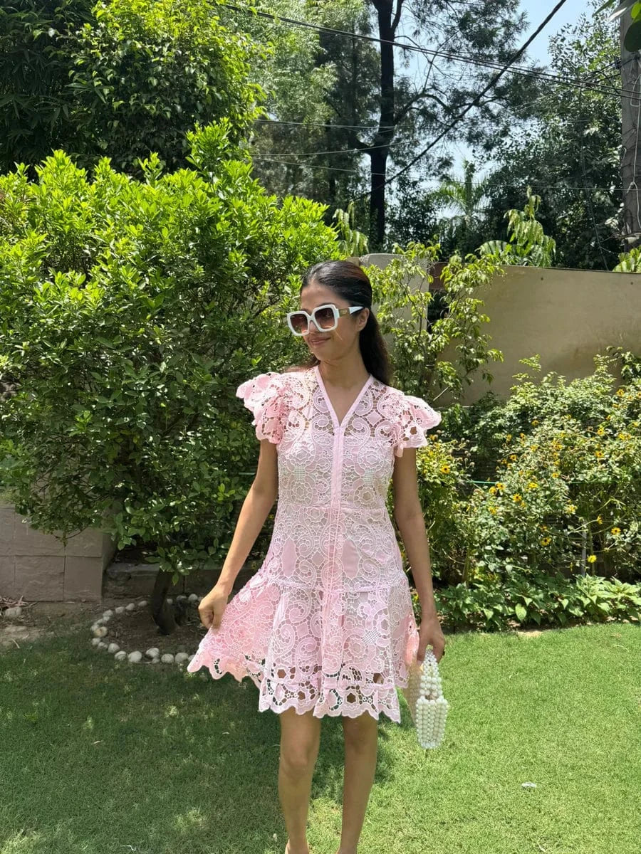 Tasuvure X MW  Pink daylily skater dress
