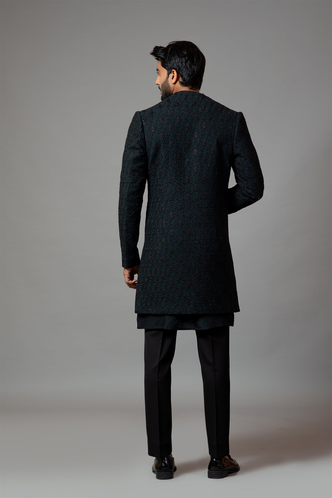 Double Panel Achkan With Motif Embroidery With Kurta Set
