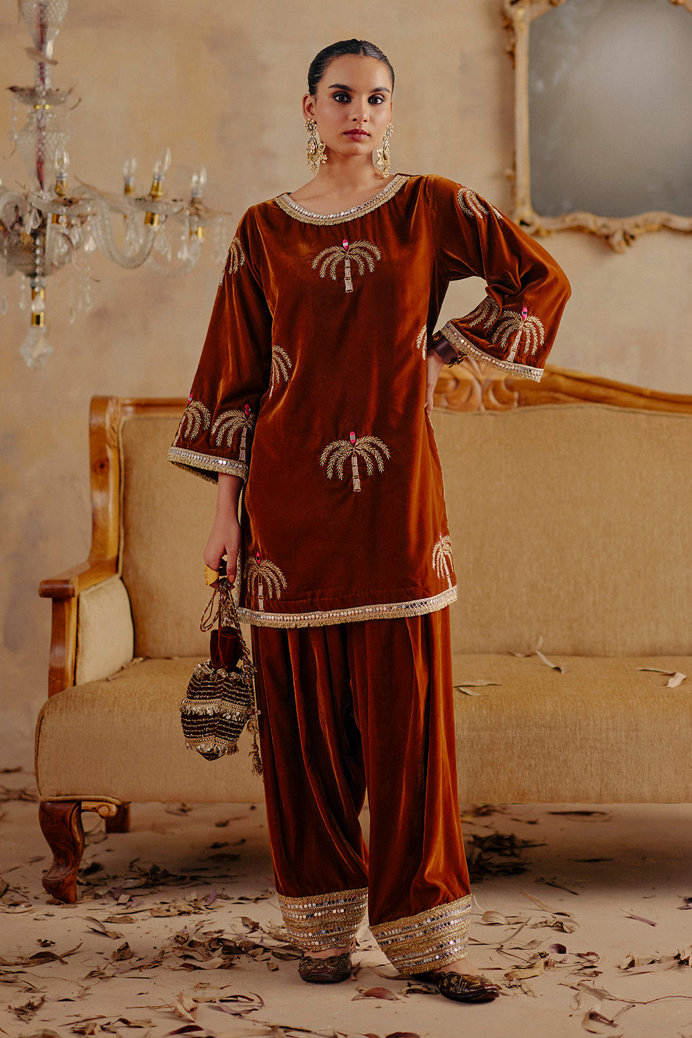 Olive Bronze Madhurima Velvet Kurta Set - Luxury Festive Wear