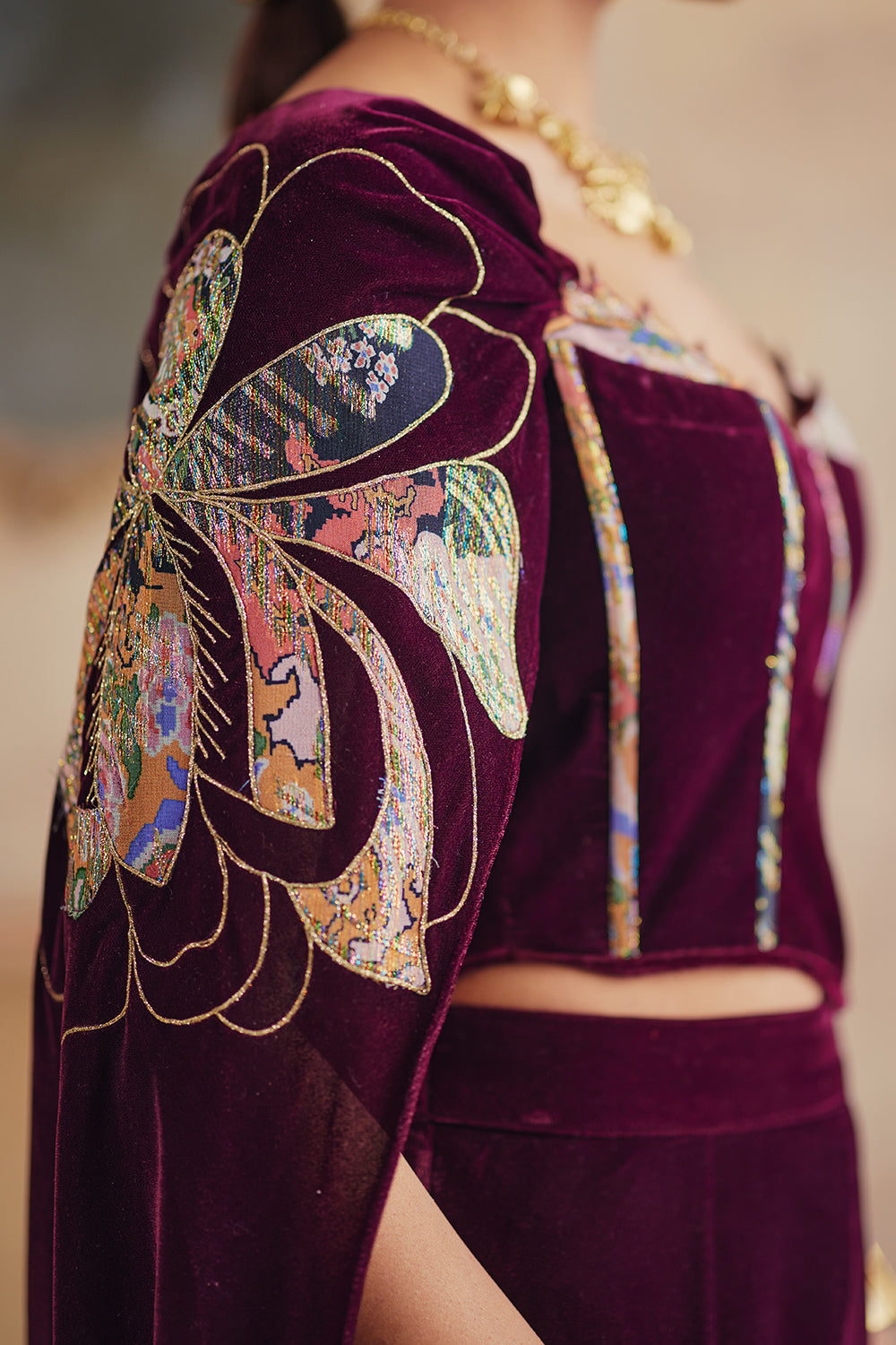 Ragini Deep Wine Velvet Corset Co-ord Set for Wedding Soirees