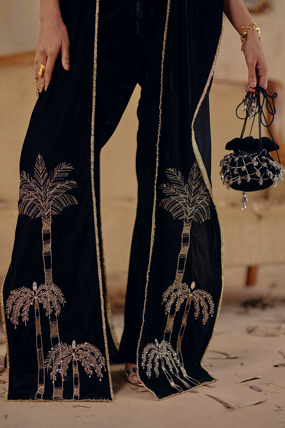 Ruaab Elegant Black Velvet Co-ord Set with Gold Embroidery