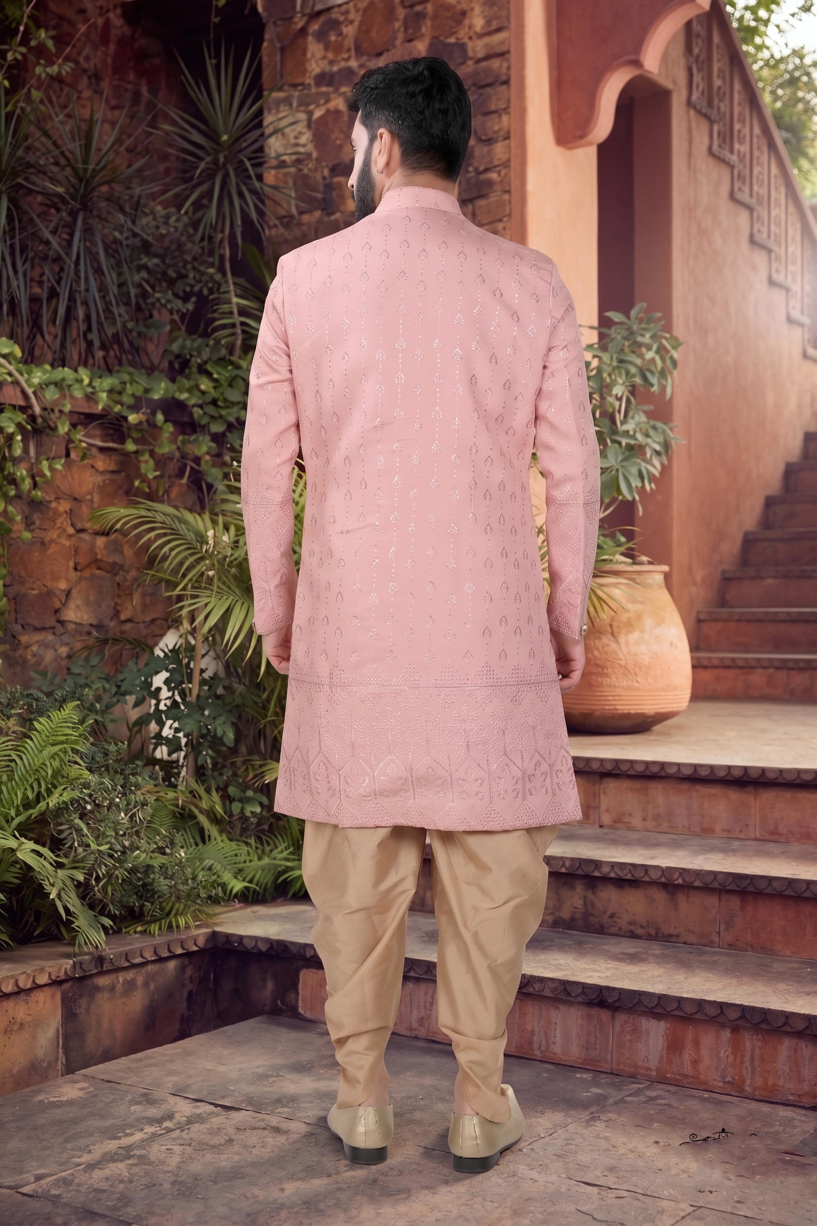 Men's SILK PINK  SEMI-INDO-WESTERN
