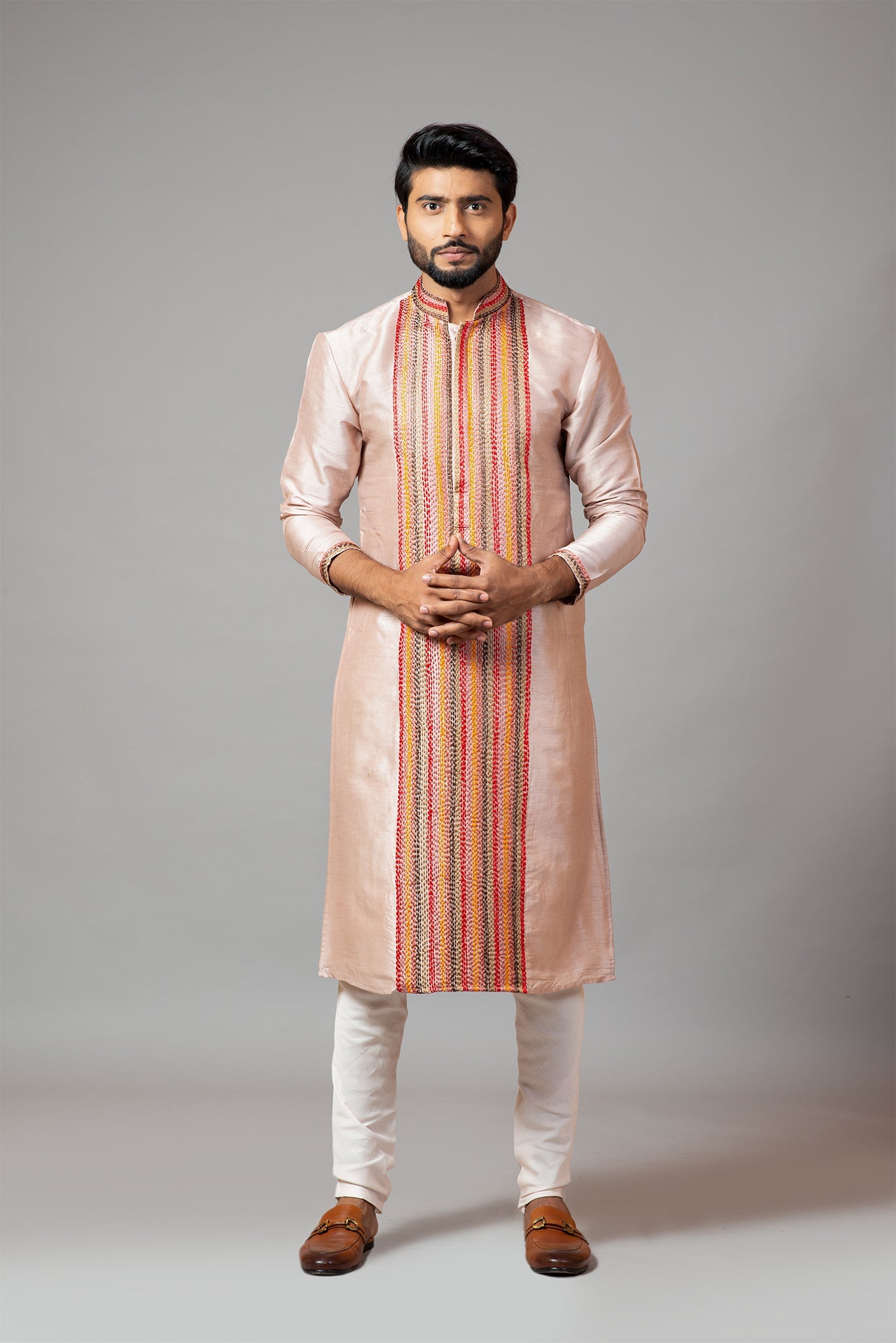Multicolour Thread Stitch-Lines Kurta  Set