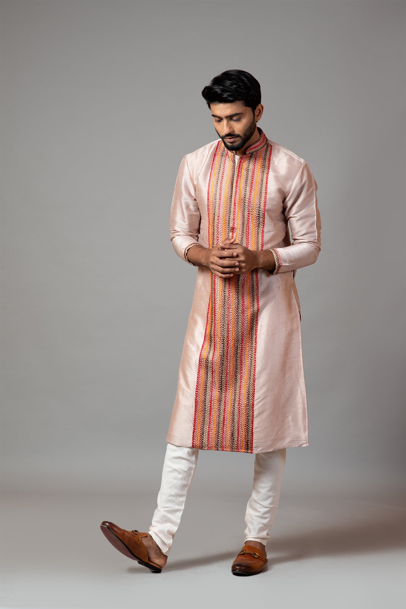 Multicolour Thread Stitch-Lines Kurta  Set