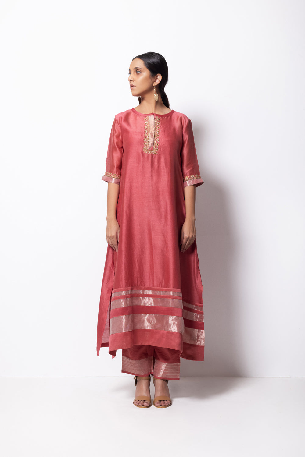 A-Line Kurta Full Set - Kurta, Stole, Pants, With Slip - Auraya Fashion - Bhavik Shah - #tag1# - #tag2# - #tag3# - #tag3#