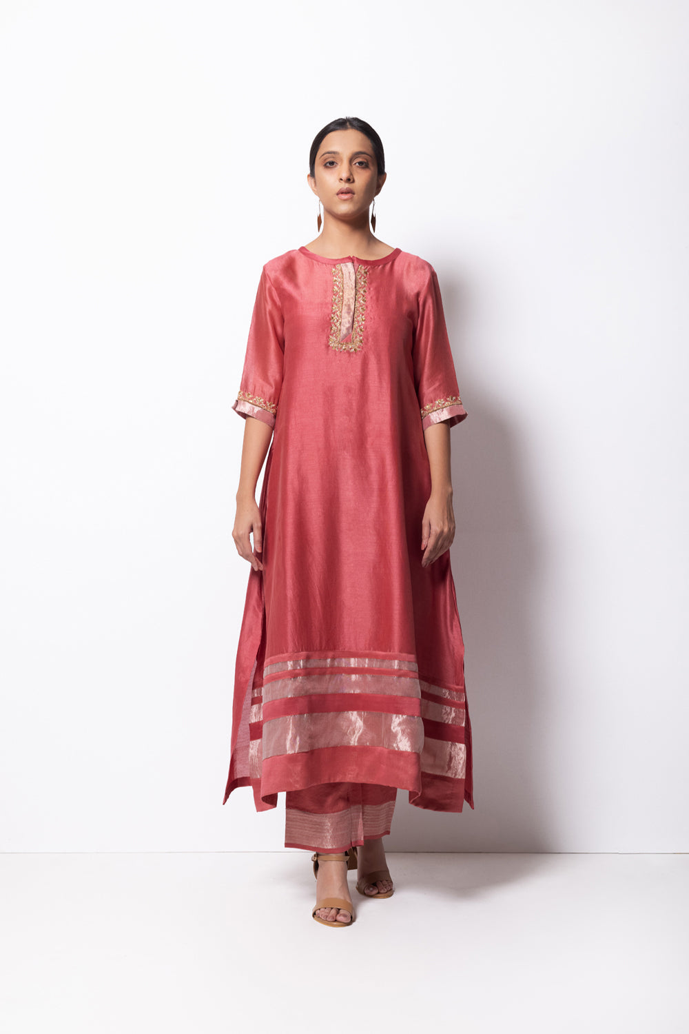A-Line Kurta Full Set - Kurta, Stole, Pants, With Slip - Auraya Fashion -  - #tag1# - #tag2# - #tag3# - #tag3#