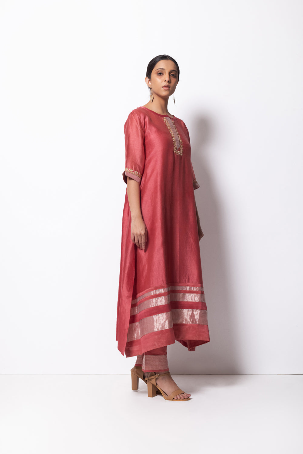 A-Line Kurta Full Set - Kurta, Stole, Pants, With Slip - Auraya Fashion -  - #tag1# - #tag2# - #tag3# - #tag3#