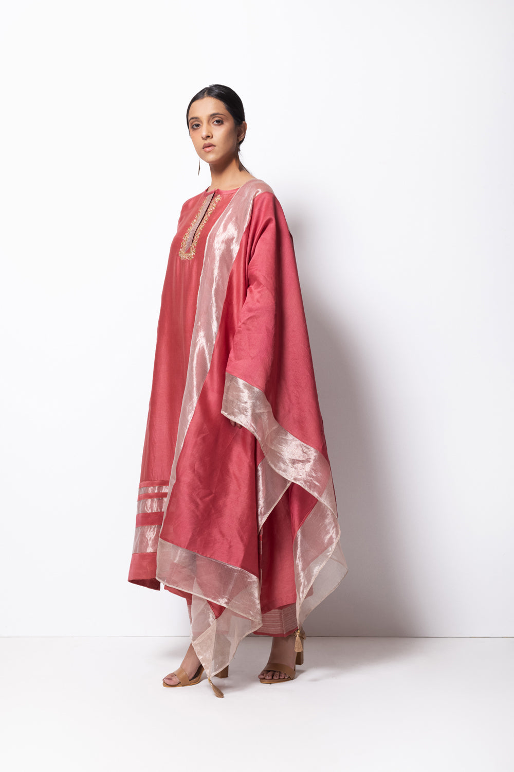 A-Line Kurta Full Set - Kurta, Stole, Pants, With Slip - Auraya Fashion -  - #tag1# - #tag2# - #tag3# - #tag3#