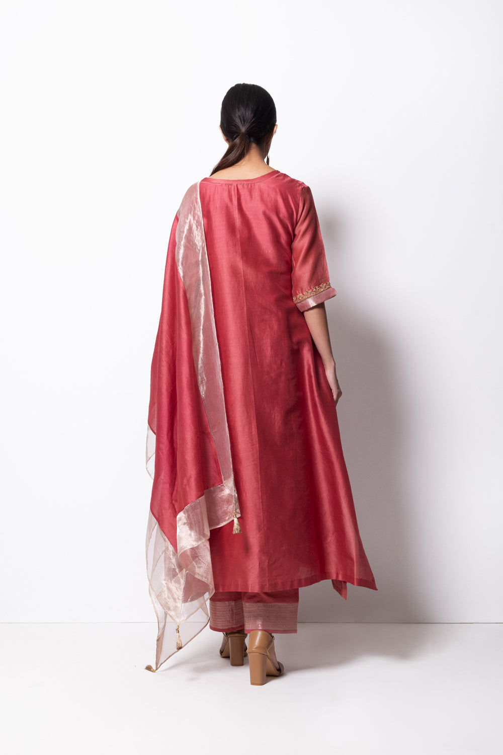A-Line Kurta Full Set - Kurta, Stole, Pants, With Slip - Auraya Fashion -  - #tag1# - #tag2# - #tag3# - #tag3#