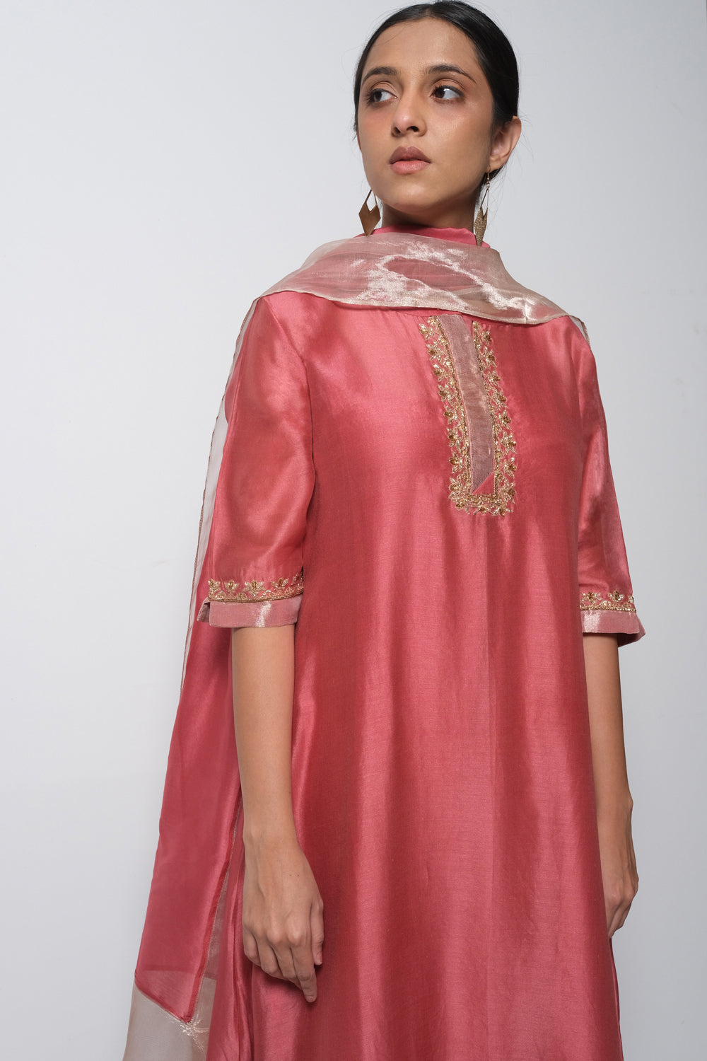 A-Line Kurta Full Set - Kurta, Stole, Pants, With Slip - Auraya Fashion -  - #tag1# - #tag2# - #tag3# - #tag3#