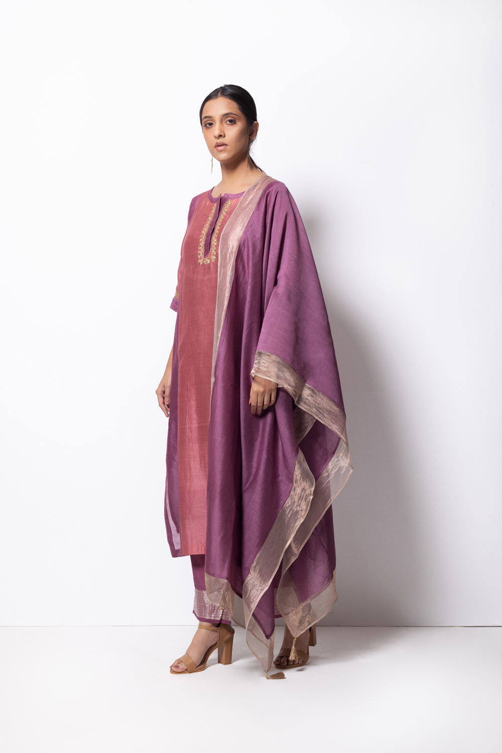 Straight Cut Kurta Full Set - Kurta, Stole, Pants, With Slip - Auraya Fashion -  - #tag1# - #tag2# - #tag3# - #tag3#