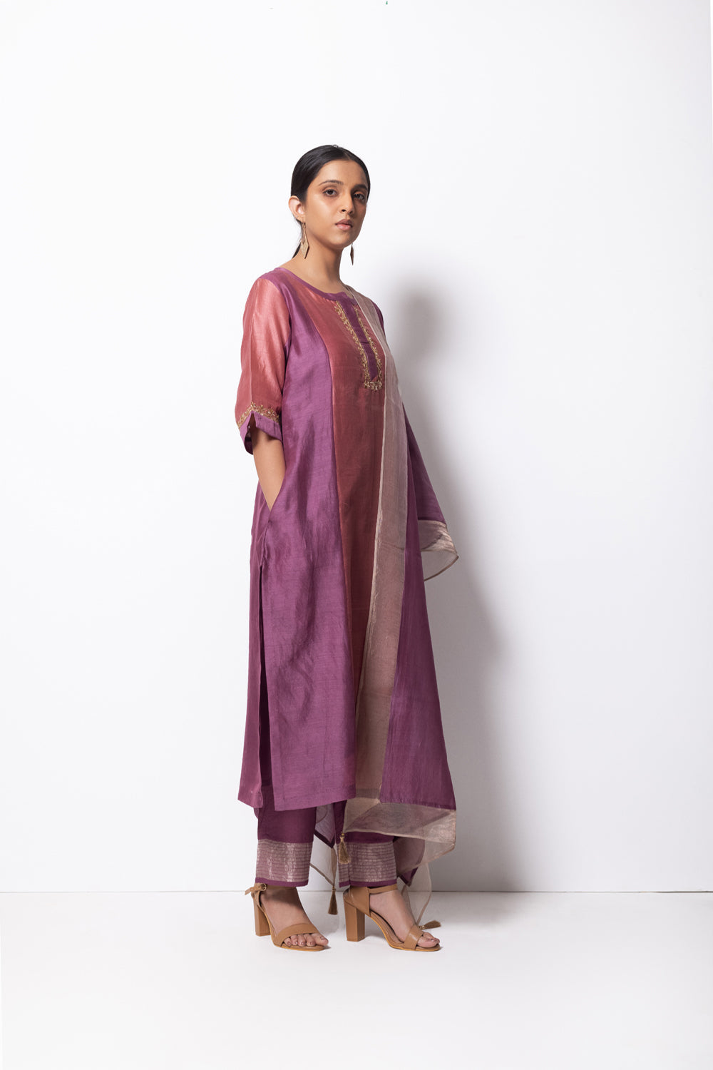 Straight Cut Kurta Full Set - Kurta, Stole, Pants, With Slip - Auraya Fashion -  - #tag1# - #tag2# - #tag3# - #tag3#
