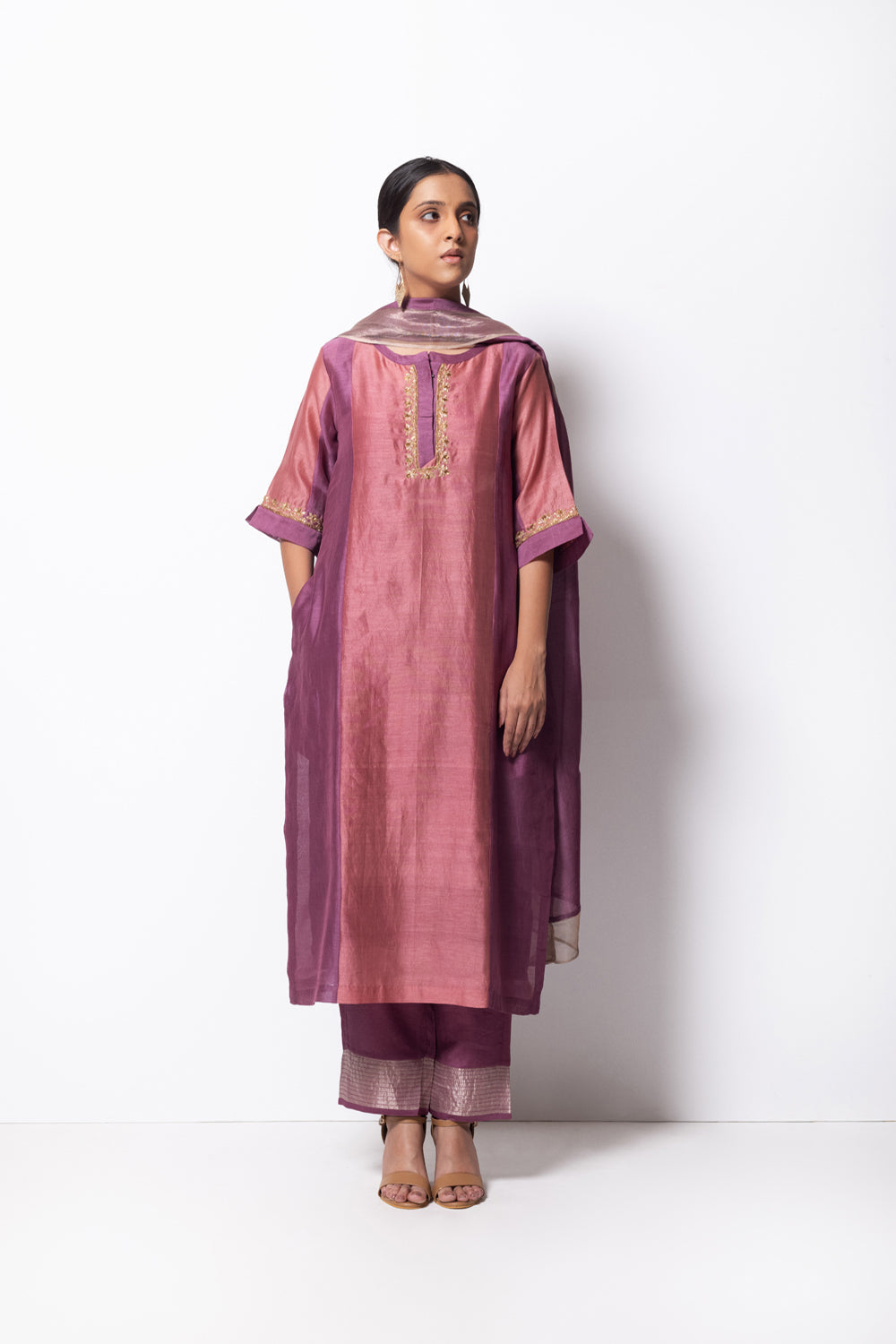 Straight Cut Kurta Full Set - Kurta, Stole, Pants, With Slip - Auraya Fashion -  - #tag1# - #tag2# - #tag3# - #tag3#