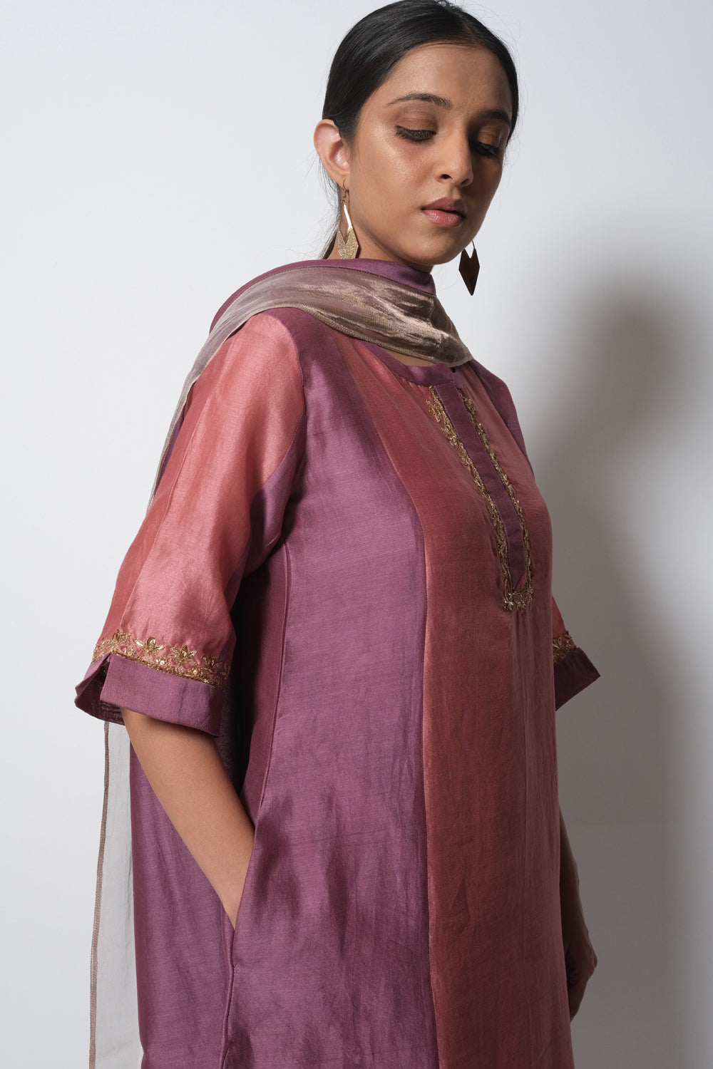 Straight Cut Kurta Full Set - Kurta, Stole, Pants, With Slip - Auraya Fashion -  - #tag1# - #tag2# - #tag3# - #tag3#