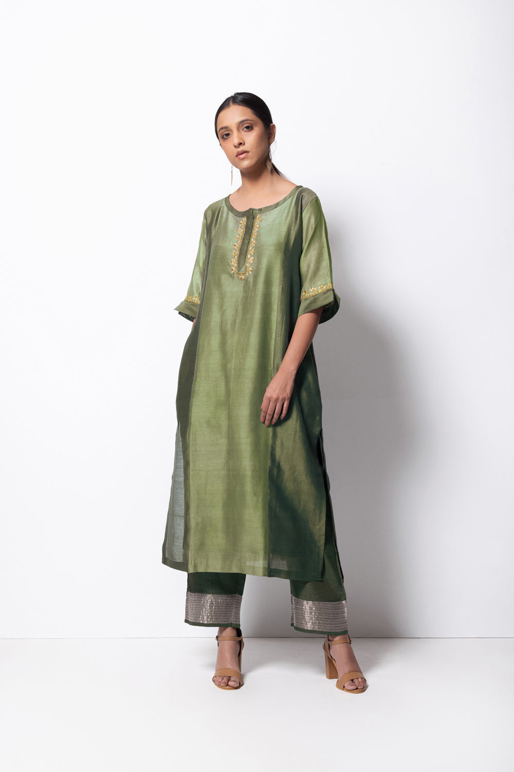 Straight Cut Kurta Full Set - Kurta, Stole, Pants, With Slip - Auraya Fashion -  - #tag1# - #tag2# - #tag3# - #tag3#
