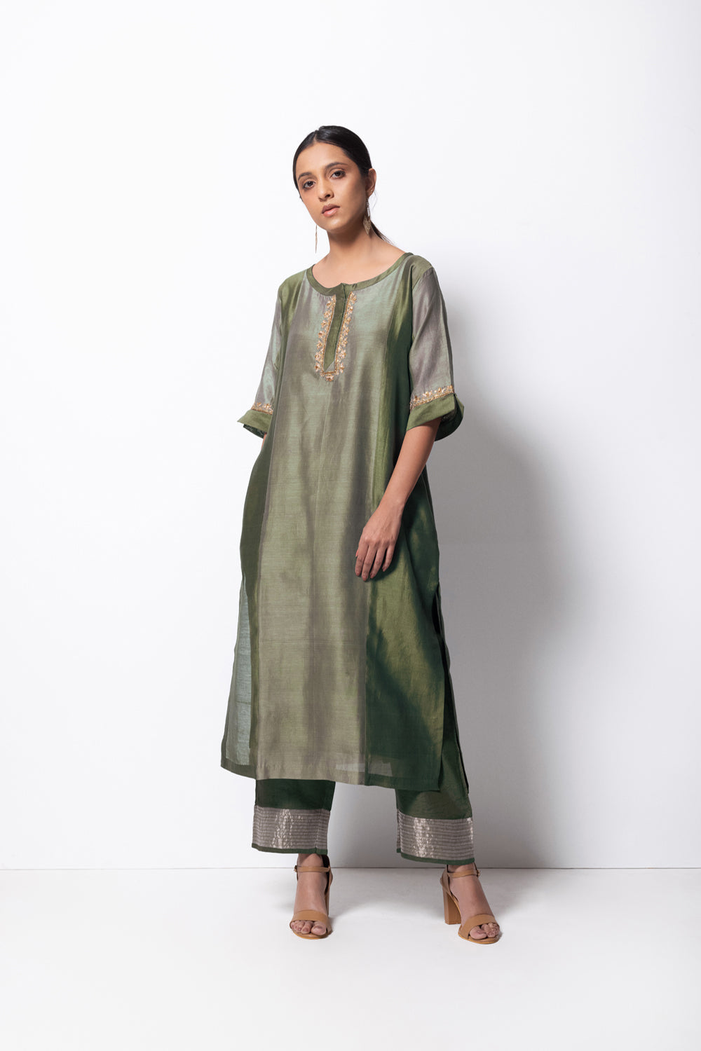 Straight Cut Kurta Full Set - Kurta, Stole, Pants, With Slip - Auraya Fashion -  - #tag1# - #tag2# - #tag3# - #tag3#
