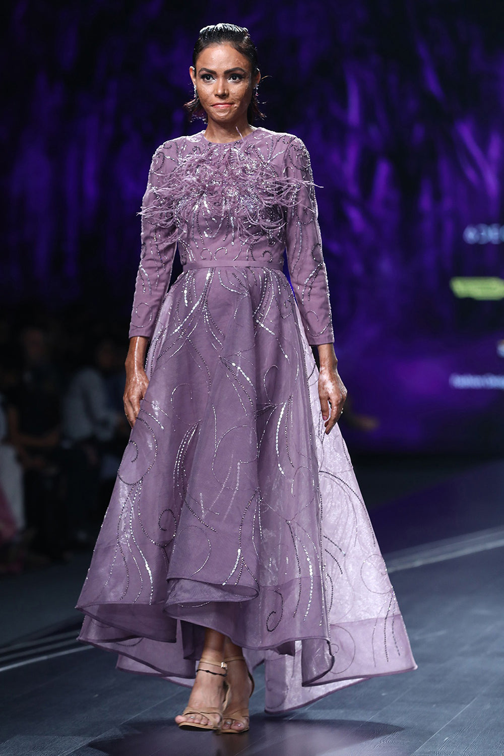 High Low Lavender Embroidered Gown - Auraya Fashion - Amit GT - #tag1# - #tag2# - #tag3# - #tag3#