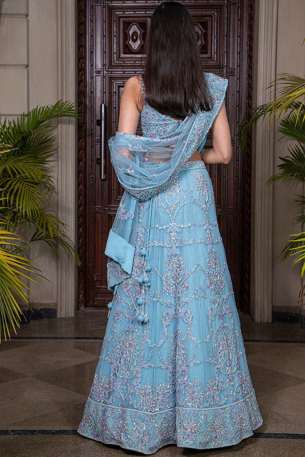 Embroidered Powder Blue Lehenga Set - Auraya Fashion -  - #tag1# - #tag2# - #tag3# - #tag3#