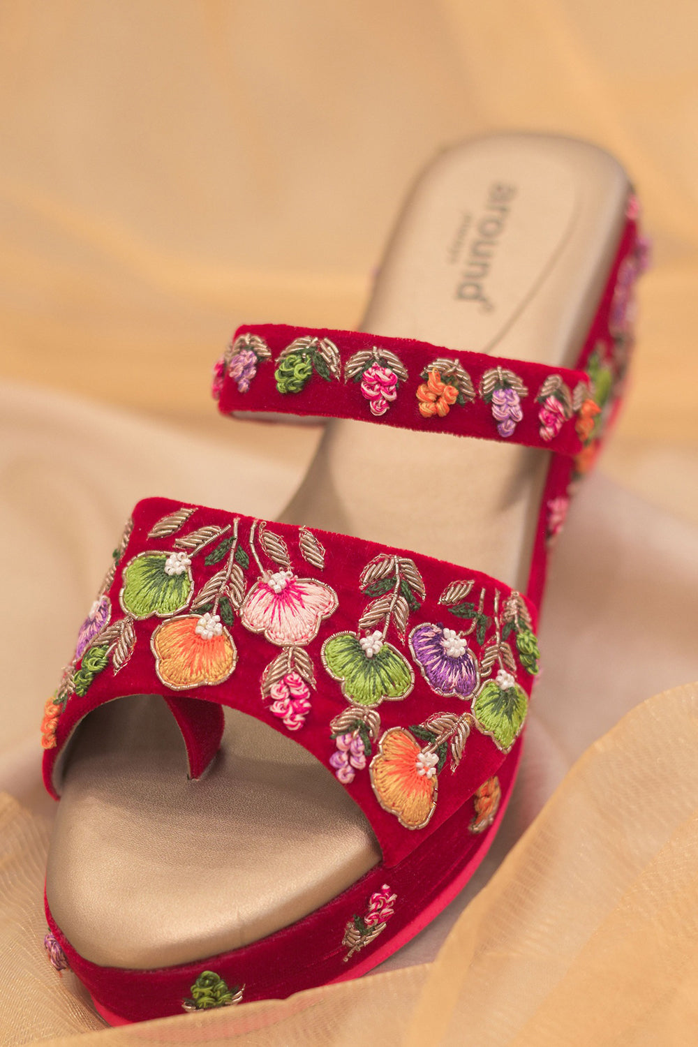 Velvet Embroidered Multi-Colored Wedges