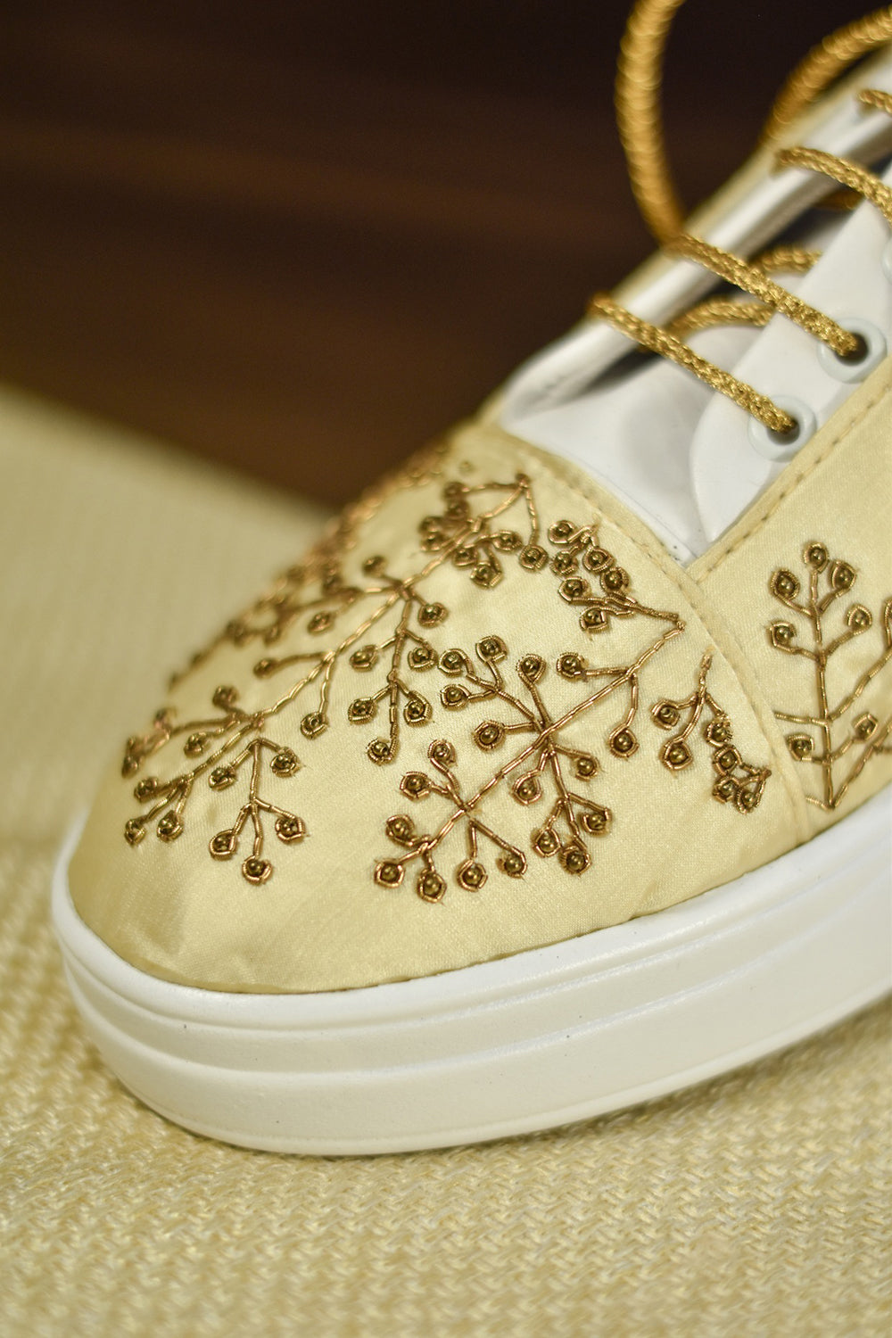 Poly Silk Embroidered Gold Sneakers - Auraya Fashion -  - #tag1# - #tag2# - #tag3# - #tag3#