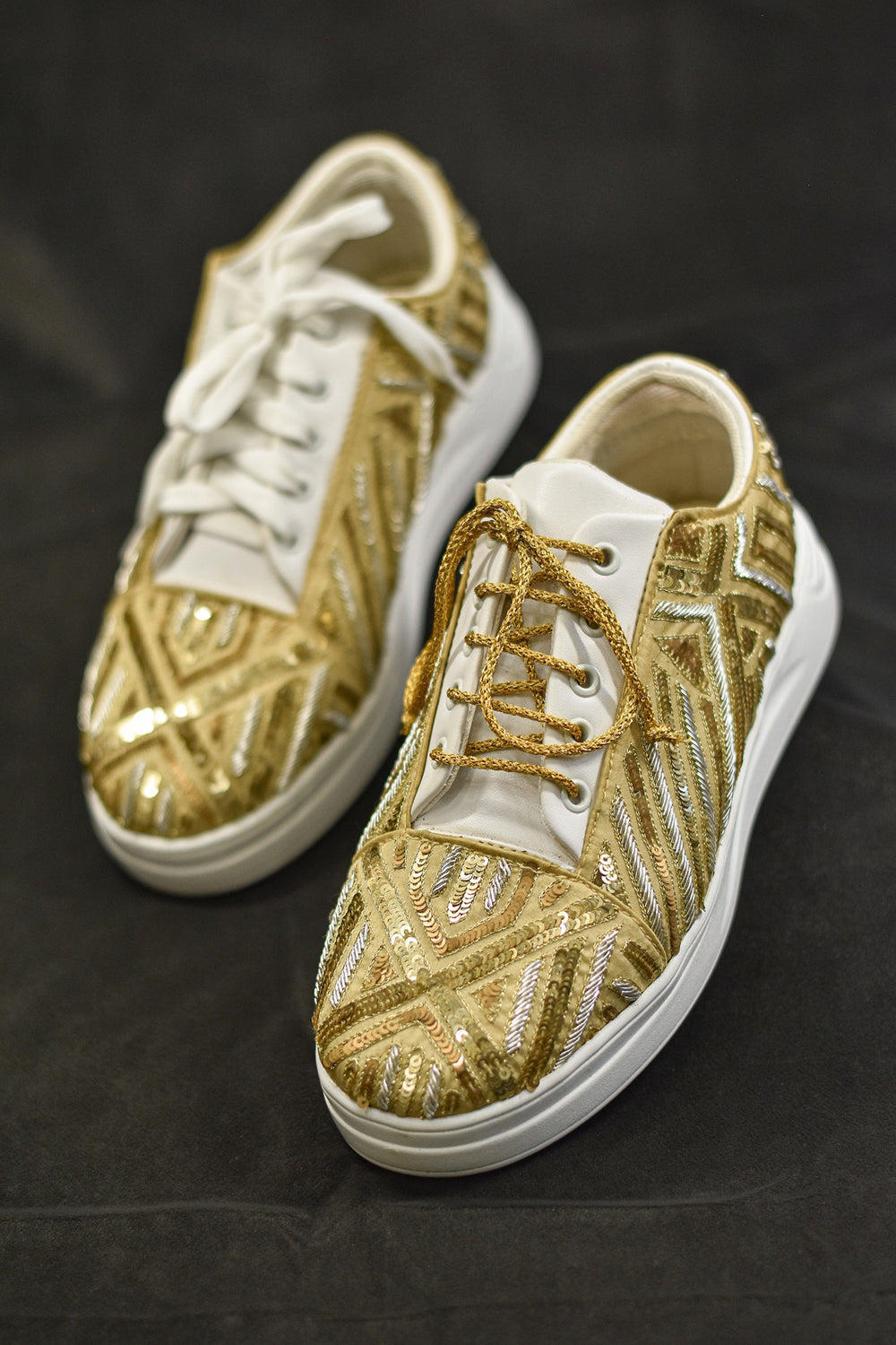 Poly Silk Gold Sneakers - Auraya Fashion - Around Always - #tag1# - #tag2# - #tag3# - #tag3#