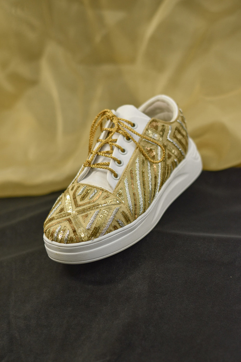 Poly Silk Gold Sneakers - Auraya Fashion -  - #tag1# - #tag2# - #tag3# - #tag3#