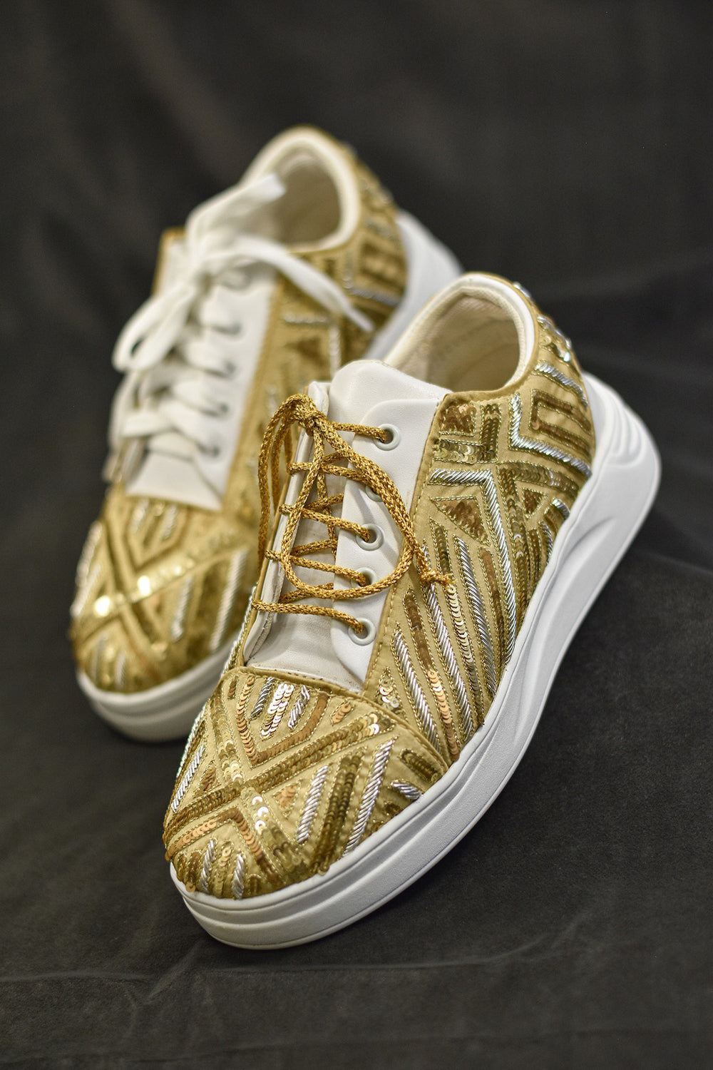 Poly Silk Gold Sneakers - Auraya Fashion -  - #tag1# - #tag2# - #tag3# - #tag3#