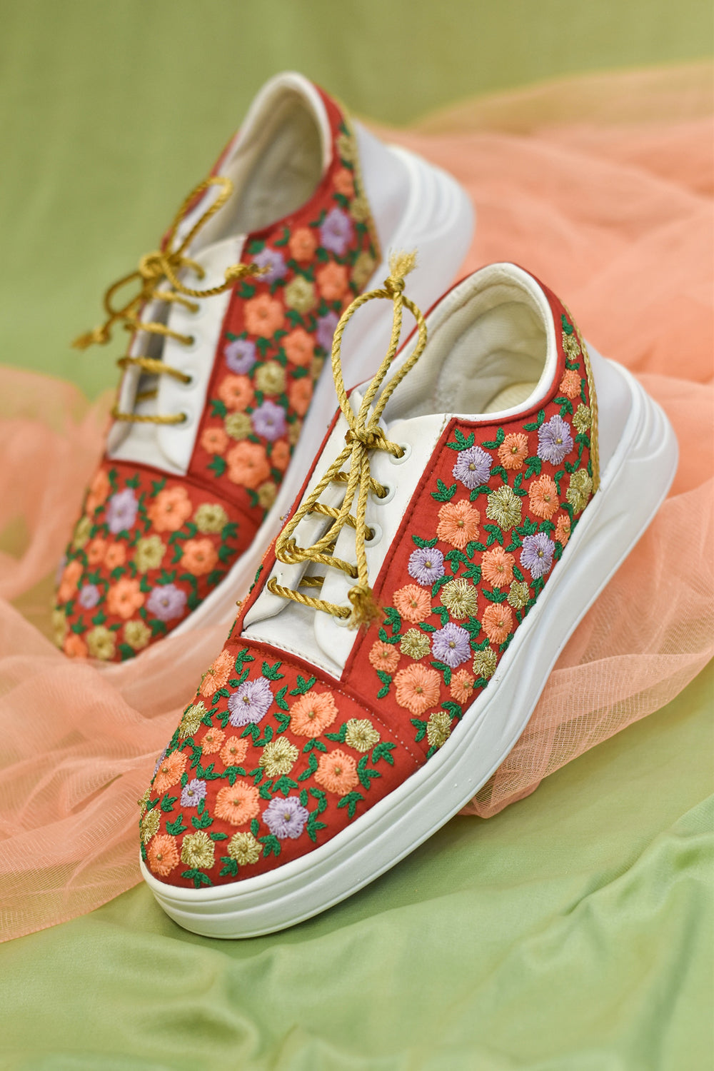 Poly Silk Embroidered Multi-Colored Sneakers - Auraya Fashion - Around Always - #tag1# - #tag2# - #tag3# - #tag3#