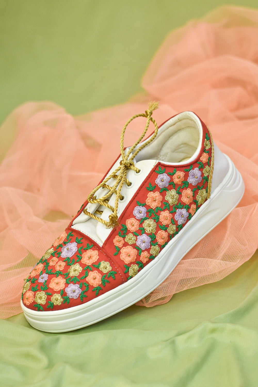 Poly Silk Embroidered Multi-Colored Sneakers - Auraya Fashion -  - #tag1# - #tag2# - #tag3# - #tag3#