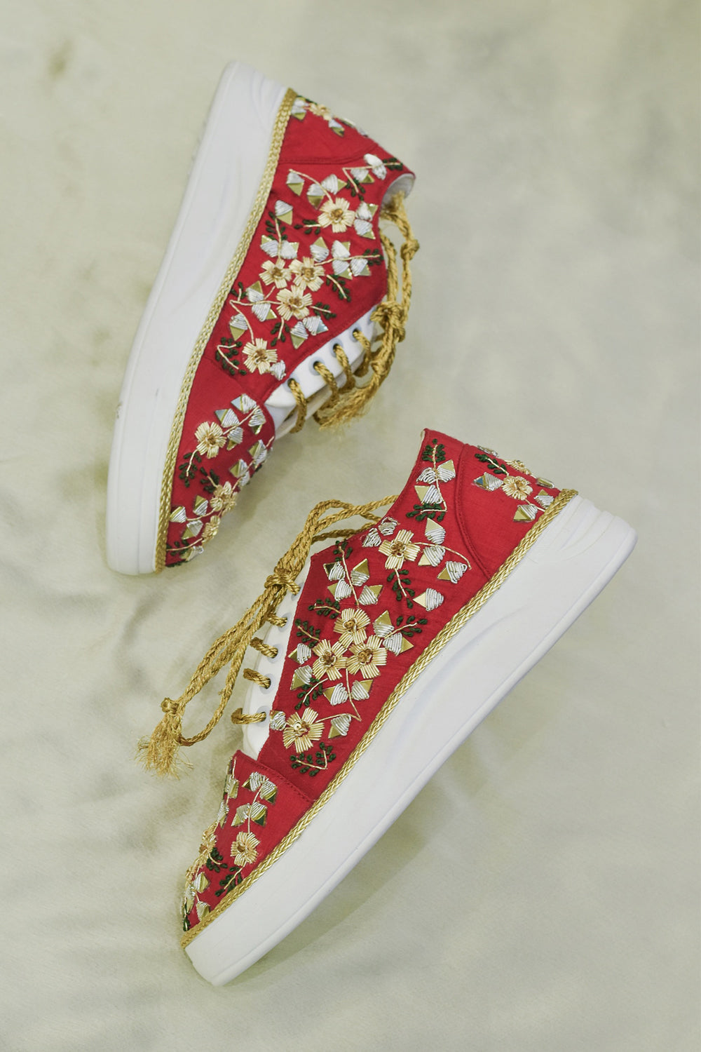 Poly Silk Embroidered Red Sneakers - Auraya Fashion - Around Always - #tag1# - #tag2# - #tag3# - #tag3#