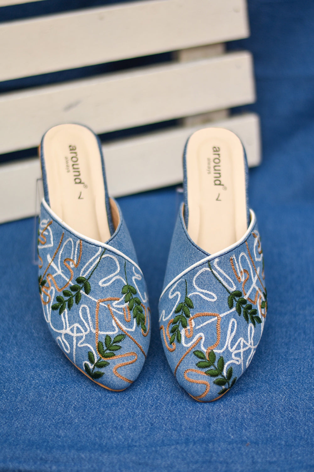 Denim Blue & White Mules - Auraya Fashion - Around Always - #tag1# - #tag2# - #tag3# - #tag3#