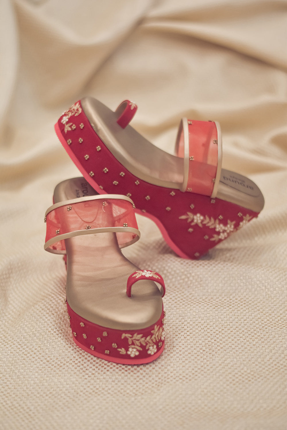 Hand Embroidered Red Wedges - Auraya Fashion -  - #tag1# - #tag2# - #tag3# - #tag3#