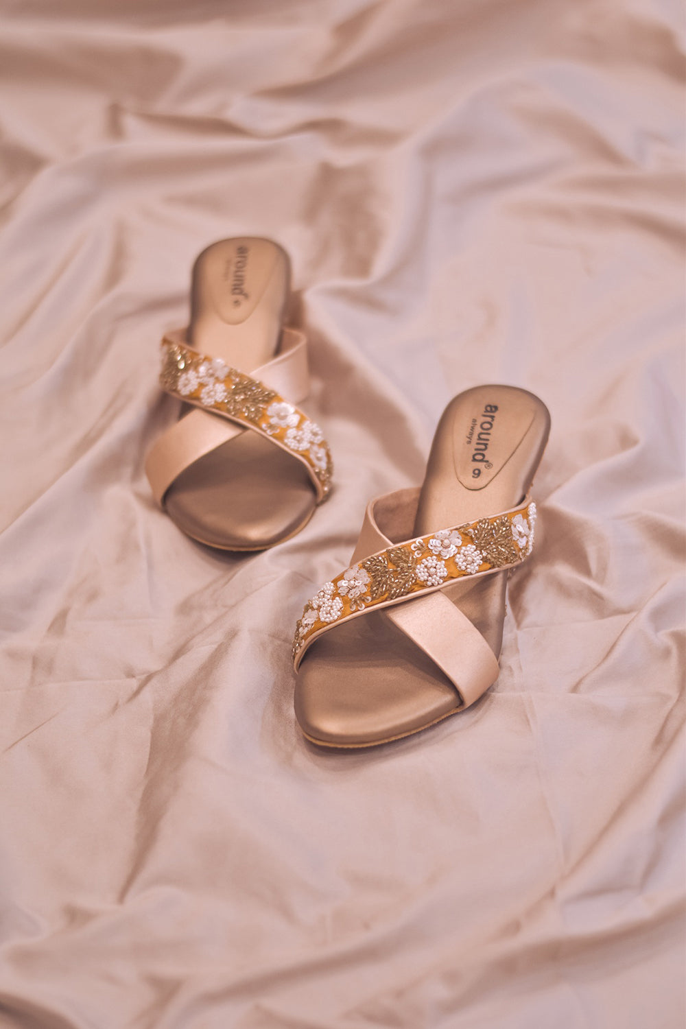 Embroidered Gold Heels - Auraya Fashion - Around Always - #tag1# - #tag2# - #tag3# - #tag3#