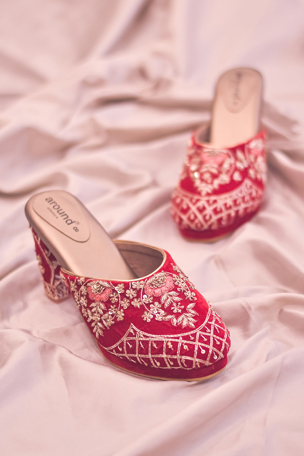 Embroidered Red Heels - Auraya Fashion -  - #tag1# - #tag2# - #tag3# - #tag3#