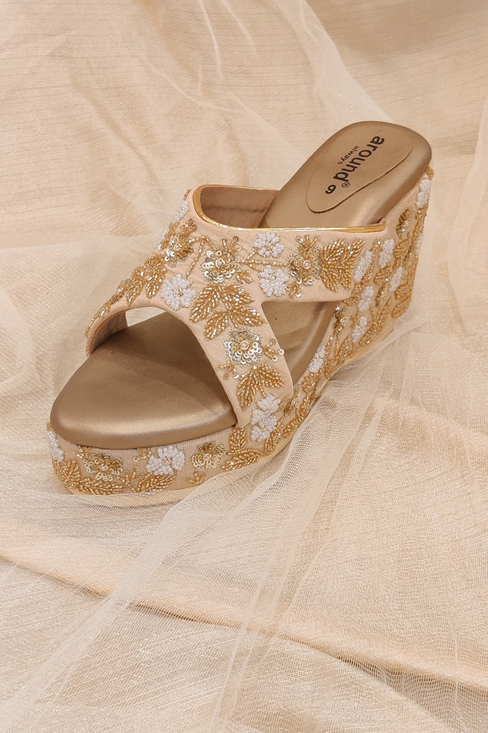 Poly Silk Gold Wedges - Auraya Fashion - Around Always - #tag1# - #tag2# - #tag3# - #tag3#