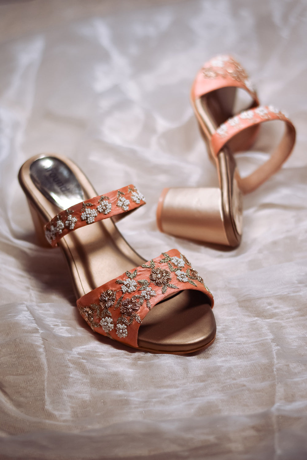 Pink Embroidered Peep Toe Sandals - Auraya Fashion -  - #tag1# - #tag2# - #tag3# - #tag3#