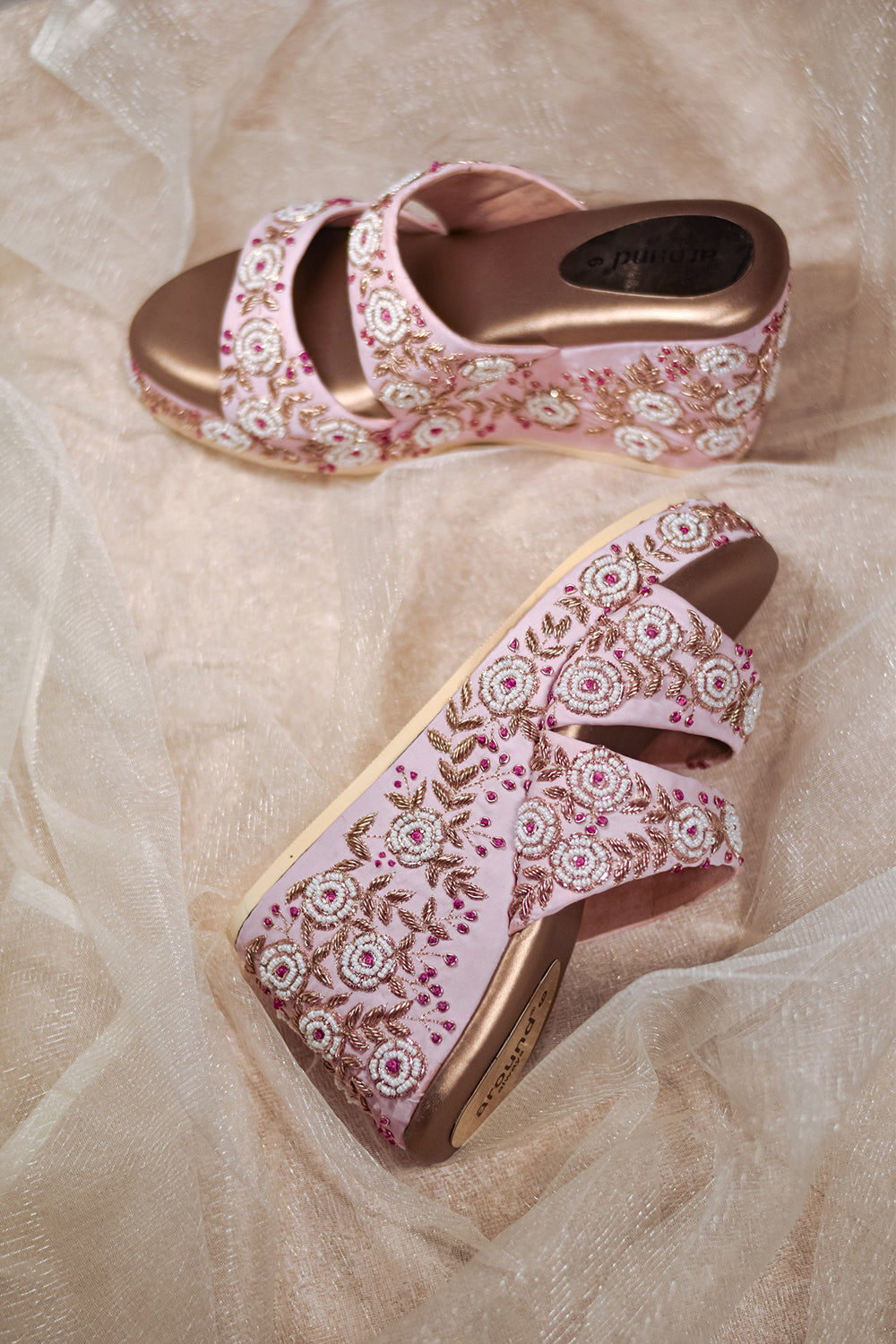 Pink Embroidered Wedges - Auraya Fashion -  - #tag1# - #tag2# - #tag3# - #tag3#