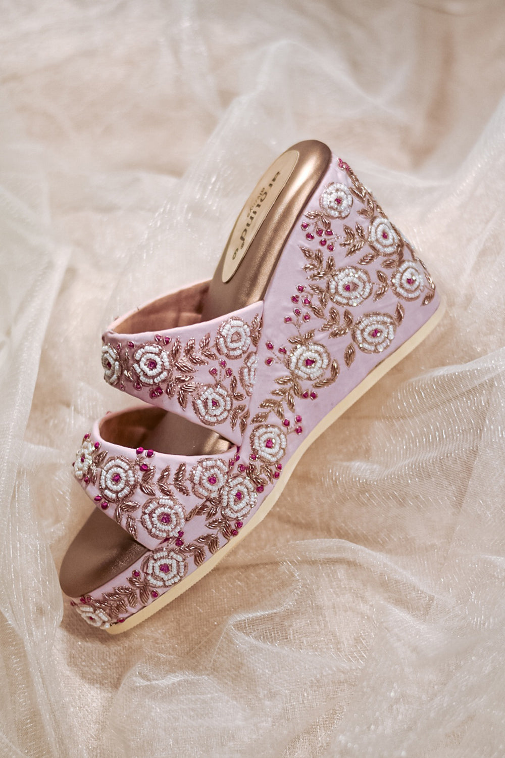 Pink Embroidered Wedges - Auraya Fashion -  - #tag1# - #tag2# - #tag3# - #tag3#