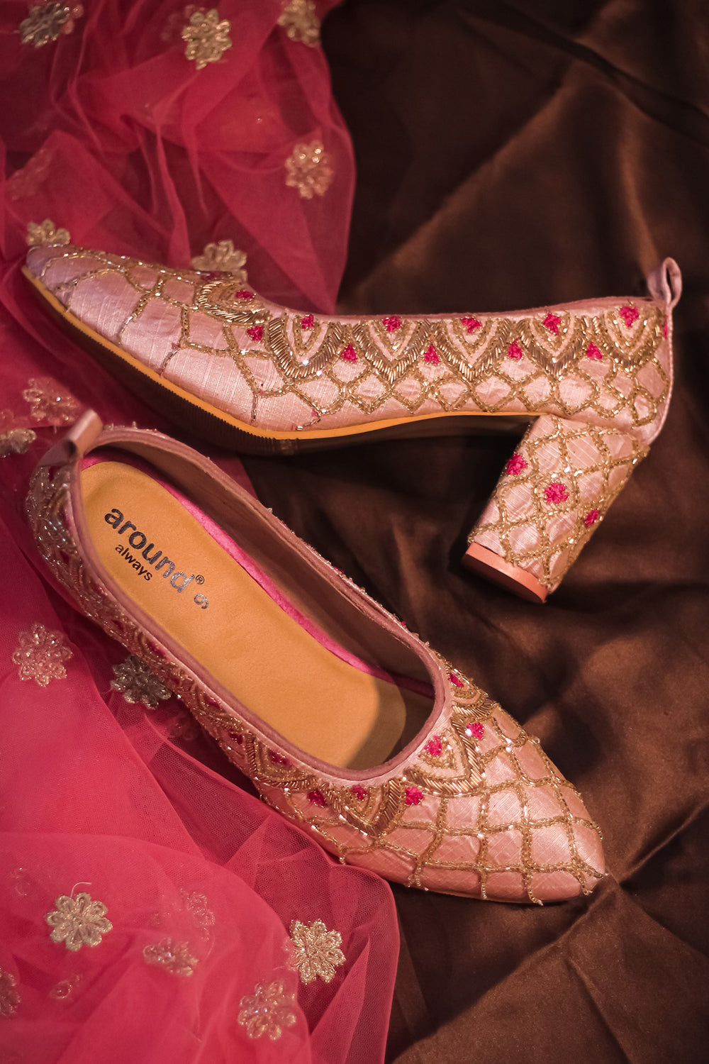 Pink Embroidered Heels - Auraya Fashion - Around Always - #tag1# - #tag2# - #tag3# - #tag3#